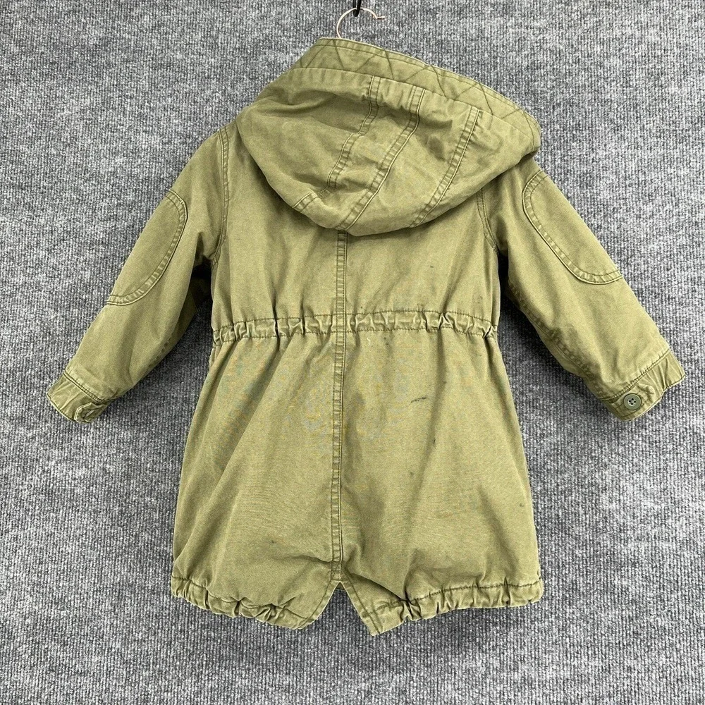 Baby Gap Girls 3T Olive Green Coat Anorak Hooded Heavyweight Removable Fur Vest